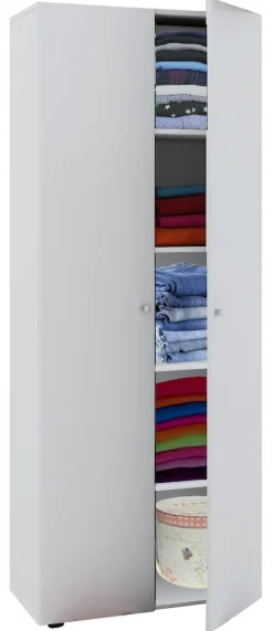 VCM Holz Kleiderschrank | 5 Fächer | Maße ca. B. 70 x H. 178 x T. 40 cm | 2 Drehtüren | erweiterbar | Schrank - Vandol Weiß New