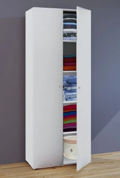 VCM Holz Kleiderschrank | 5 Fächer | Maße ca. B. 70 x  H. 178 x T. 40 cm | 2 Drehtüren | erweiterbar | Schrank - Vandol Weiß New