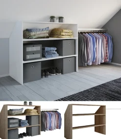 VCM Holz Kleiderschrank  | offener Schrank | begehbarer Kleiderregal | Dachschrägen Regal | Maße ca. B. 90 x  H.  100 x T. 50 cm - Dacho l Weiß Outlet