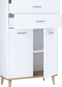 Holz Kommode | Sideboard mit 2 Drehtüren und zwei Schubladen | Maße ca. H. 97 x B. 60 x T. 28 cm- Lindas ^ VCM