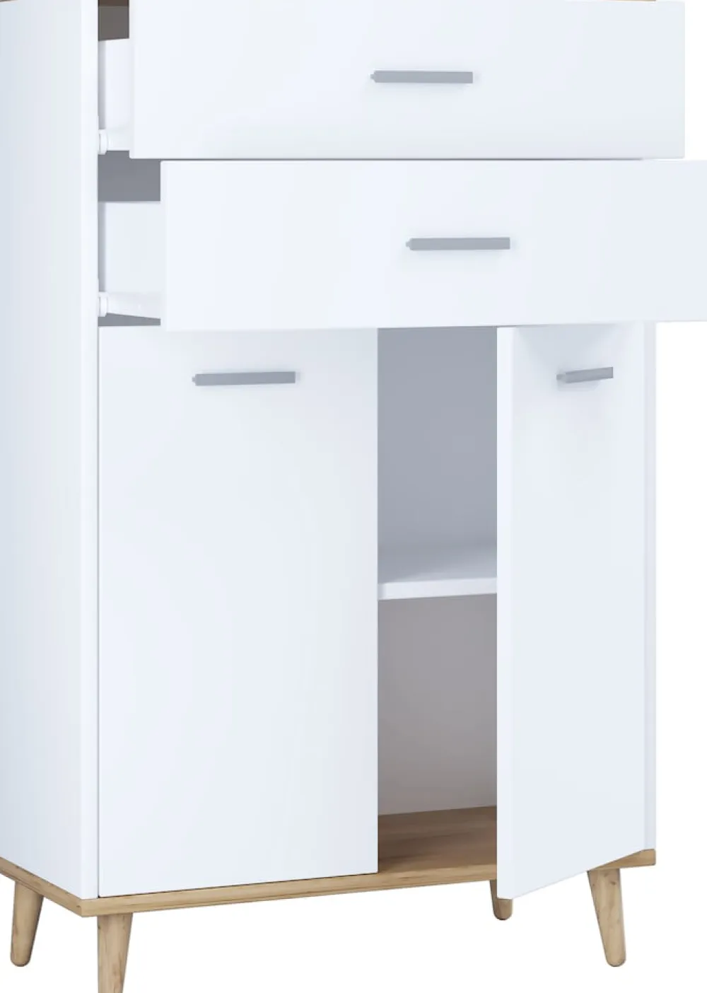 Holz Kommode | Sideboard mit 2 Drehtüren und zwei Schubladen | Maße ca. H. 97 x B. 60 x T. 28 cm- Lindas ^ VCM