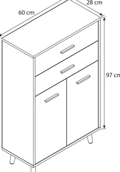 Holz Kommode | Sideboard mit 2 Drehtüren und zwei Schubladen | Maße ca. H. 97 x B. 60 x T. 28 cm- Lindas ^ VCM