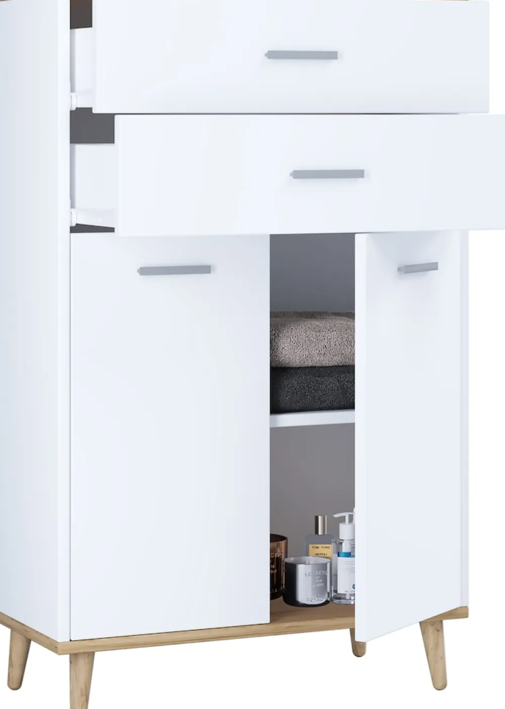 Holz Kommode | Sideboard mit 2 Drehtüren und zwei Schubladen | Maße ca. H. 97 x B. 60 x T. 28 cm- Lindas ^ VCM