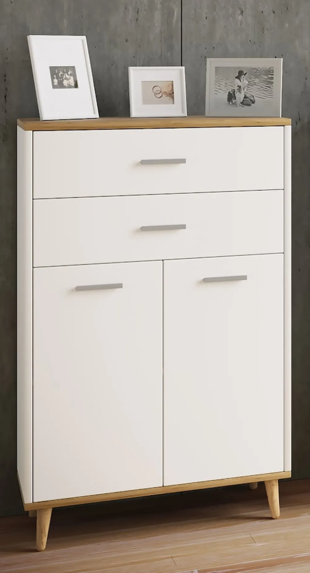 Holz Kommode | Sideboard mit 2 Drehtüren und zwei Schubladen | Maße ca. H. 97 x B. 60 x T. 28 cm- Lindas ^ VCM