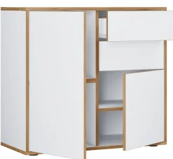 Holz Kommode | Sideboard mit Drehtüren und Schubladen | Büromöbel | H. 74 x B. 80 x T. 33cm - Salia ^ VCM Clearance