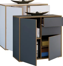 Holz Kommode | Sideboard mit Drehtüren und Schubladen | Büromöbel | H. 74 x B. 80 x T. 33cm - Salia ^ VCM Clearance