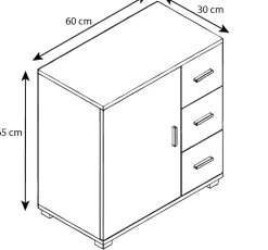 Holz Midischrank | Badschrank | Maße: H. 65 x B. 60 x T. 30 cm | 3 Schubladen | 1 große Drehtür | 2 Fächer - Zalo XL ^ VCM Hot