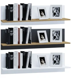 VCM Holzregal hängend | platzsparendes Regal | Maße: H. 30 x B. 102 x T. 20 cm | Elegantes Regal hängend | Aufbewahrungsregal | Bücherregal | Wandboard - Usilo Weiß New