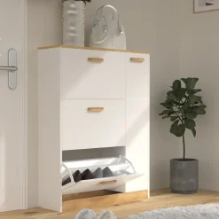 VCM Holz Regal Kipper Schuhregal Schuhschrank Schuhkipper 3 Klappen 1 Drehtür Halom L Weiß Discount