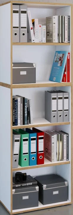 Holzregal stehend | platzsparender Aktenschrank | Maße ca. B. 60 x H. 183 x T. 33 cm | Elegantes Regal | Büroregal – Salia 5fach B. 60 cm ^ VCM Sale