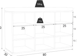 VCM Holz Schuhregal | Maße ca. H. 50 x B. 80 x T. 30 cm | Schuhkommode mit 9 Fächer | Schuhschrank - Hinsol XS Weiß