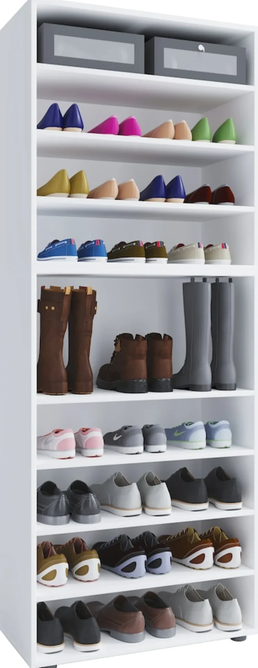 VCM Holz-Schuhregal | Maße: H. 183 x B. 70 x T. 37 cm| Allzweckschrank | 9 Fächer | ohne Türen | – Lona Weiß Hot