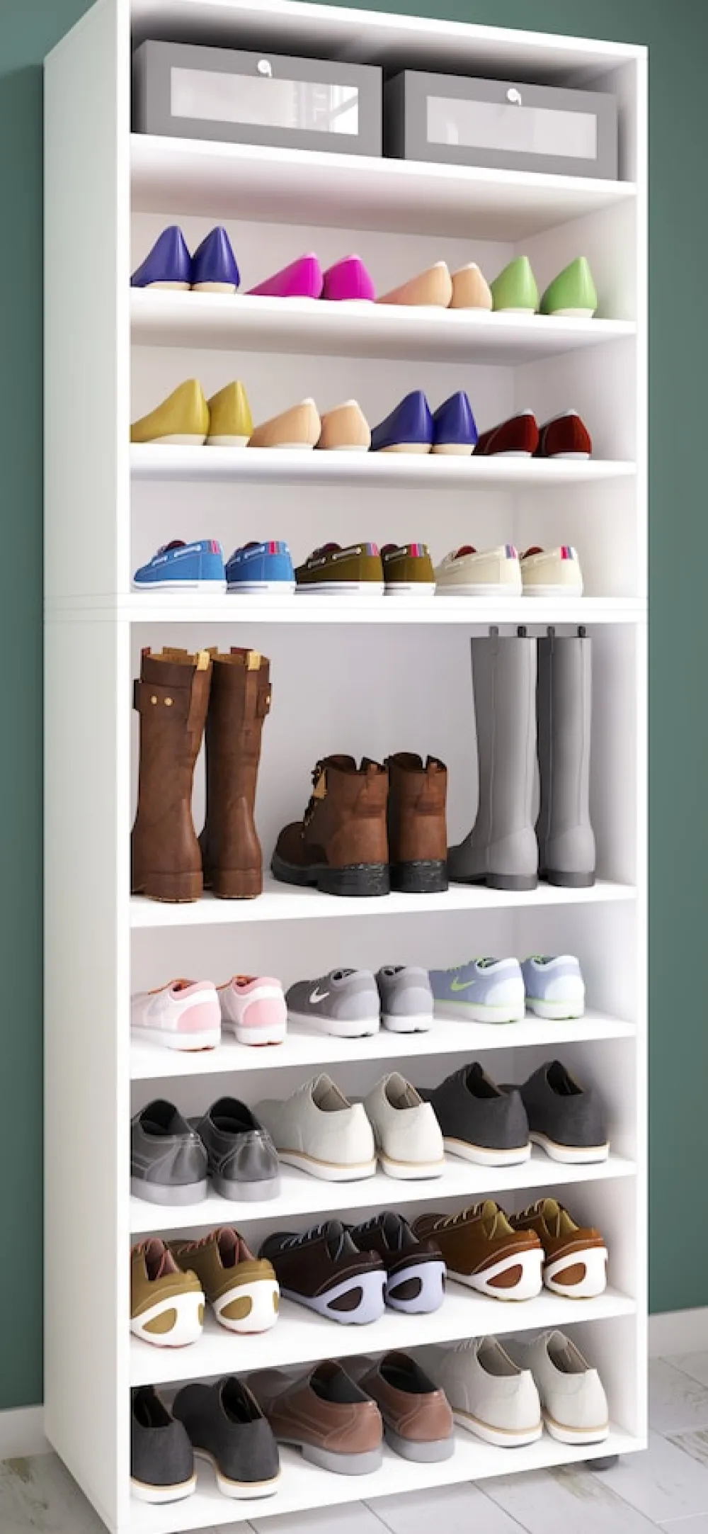 VCM Holz-Schuhregal | Maße: H. 183 x B. 70 x T. 37 cm| Allzweckschrank | 9 Fächer | ohne Türen | – Lona Weiß Hot