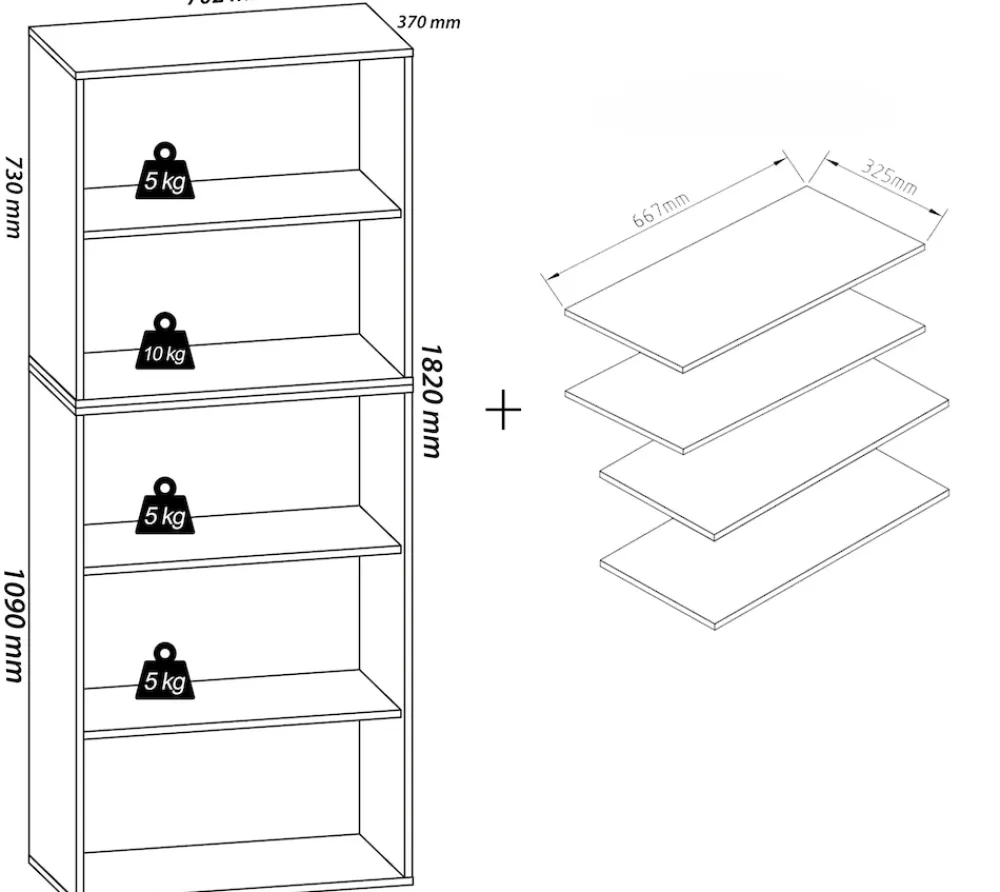 VCM Holz-Schuhregal | Maße: H. 183 x B. 70 x T. 37 cm| Allzweckschrank | 9 Fächer | ohne Türen | – Lona Weiß Hot