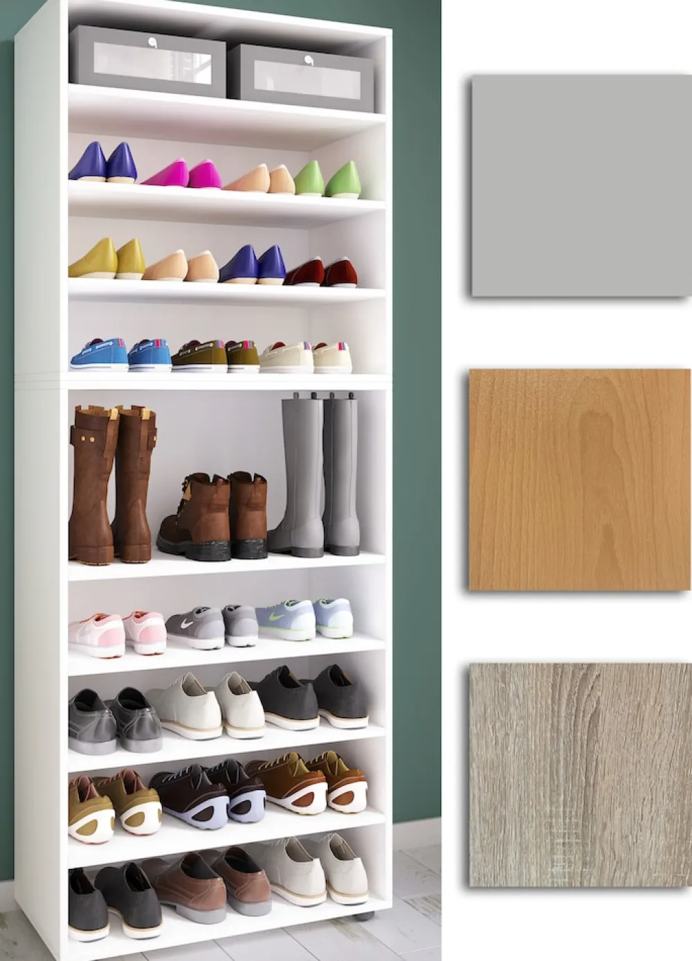 VCM Holz-Schuhregal | Maße: H. 183 x B. 70 x T. 37 cm| Allzweckschrank | 9 Fächer | ohne Türen | – Lona Weiß Hot