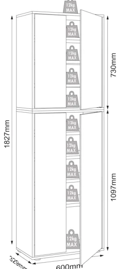 VCM Holz-Schuhschrank | Maße: B. 60 x H. 183 x T. 33 cm | Allzweckschrank | 9 Fächer | 4 Drehtüren - Salia Breite 60 cm Weiß Clearance