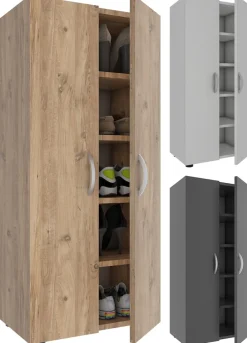 Holz Schuhschrank | Maße: H. 108 x B. 49 x T. 30 cm | Allzweckschrank | 5 Fächer | 2 Drehtüren – Ulas ^ VCM Sale