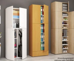 VCM Holz-Schuhschrank | Maße: H. 200 x B. 70 x T. 39 cm | Allzweckschrank | 9 Fächer | 4 Drehtüren | Aufsatz mit 2 Türen – Lona Weiß Discount