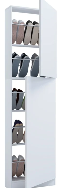 Holz Schuhschrank | Maße: H. 180 x B. 50 x T. 17 cm | 2 Drehtüren - Fulisa XL ^ VCM Discount