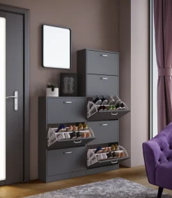 Holz Schuhschrank | Maße: H. 170 x B. 59 x T. 22 cm | 5 Klappen - Sipos XL ^ VCM Outlet