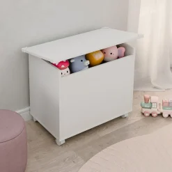 VCM Holztruhe | Maße ca. H. 54 x B. 68 x T. 39 cm | Rollen | Kiste für alle Wohnräume | Aufbewahrungsbox | Kiste - Bosula M Weiß New