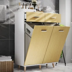 Holz Wäscheschrank | Wäschetruhe | Wäschebox | Wäschekorb | Maße ca. H. 97 x B 79 x T. 35 cm - Landos L ^ VCM New