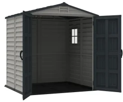VCM Kunststoff Gartenhaus 186x190 Geräteschuppen Garten Gerätehaus Drehtüren, H. 213 x B. 186 x T. 190 cm ^ DURAMAXX Sale