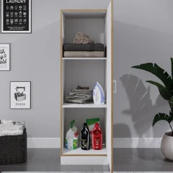 Mehrzweck-Wäscheschrank , schmaler Stauraumschrank mit 3 Fächern & Drehtür, Maße Haushaltsregal H. 162 x B. 50 x T. 60 cm, Küchenschrank Rislo BD XL ^ VCM New