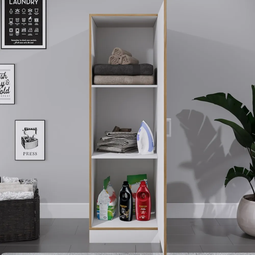 Mehrzweck-Wäscheschrank , schmaler Stauraumschrank mit 3 Fächern & Drehtür, Maße Haushaltsregal H. 162 x B. 50 x T. 60 cm, Küchenschrank Rislo BD XL ^ VCM New