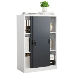 Metall Büroschrank H. 120 x B. 80 x T. 40 cm / Aktenschrank Büromöbel für Ordner / Stahlschrank abschließbar / Schiebetürenschrank Malivo 3 fach mit Schiebetüren ^ VCM Clearance
