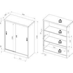 Metall Büroschrank H. 120 x B. 80 x T. 40 cm / Aktenschrank Büromöbel für Ordner / Stahlschrank abschließbar / Schiebetürenschrank Malivo 3 fach mit Schiebetüren ^ VCM Clearance