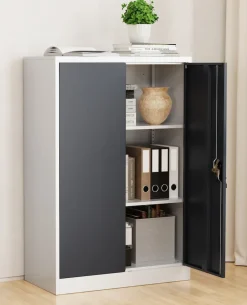VCM Metall Büroschrank H. 120 x B. 80 x T. 40 cm / Aktenschrank Büromöbel für Ordner / Stahlschrank abschließbar / Flügeltürschrank  Malivo 3 fach mit Drehtüren Weiß / Anthrazit Sale