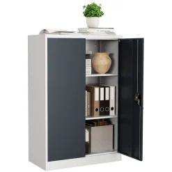 VCM Metall Büroschrank H. 120 x B. 80 x T. 40 cm / Aktenschrank Büromöbel für Ordner / Stahlschrank abschließbar / Flügeltürschrank  Malivo 3 fach mit Drehtüren Weiß / Anthrazit Sale