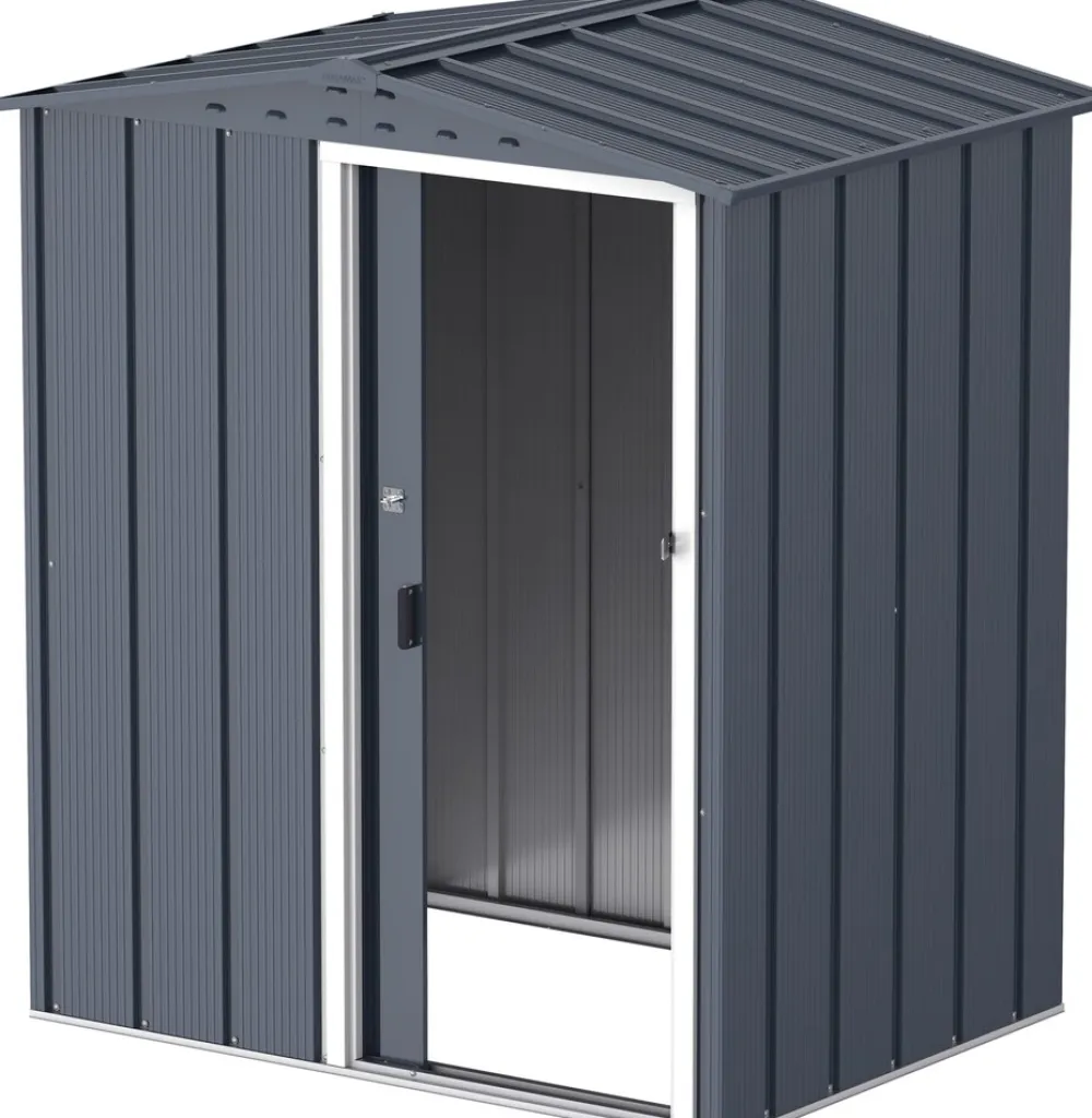 VCM Metall Gartenhaus 163x112 Geräteschuppen Garten Gerätehaus Schiebetür, H. 182 x B. 163 x T. 112 cm, Metall ^ DURAMAXX Clearance