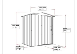 VCM Metall Gartenhaus 163x112 Geräteschuppen Garten Gerätehaus Schiebetür, H. 182 x B. 163 x T. 112 cm, Metall ^ DURAMAXX Clearance