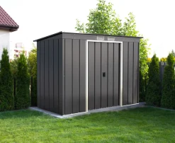 VCM Metall Gartenhaus 263x113 Geräteschuppen Garten Gerätehaus Schiebetür, H. 181 x B. 263 x T. 113 cm, Metall ^ DURAMAXX New