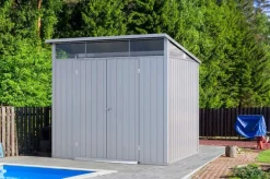 VCM Metall Gartenhaus 249x231 Geräteschuppen Garten Gerätehaus Flügeltür, H. 203 x B. 249 x T. 231 cm, Metall ^ DURAMAXX Sale