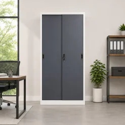 Metallschrank mit 8 Fächern und 2 Schiebetüren, Stahlschrank abschließbar, 80 x 180 x 40 cm, Schuhschrank und Universalschrank, Malivo ^ VCM Discount