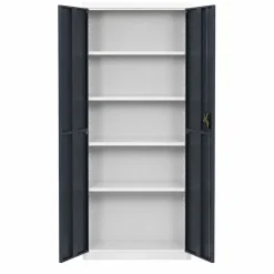VCM Metallschrank mit 5 Fächern, Stahlschrank abschließbar, 80 x 180 x 40 cm, Aktenschrank und Universalschrank, Malivo Weiß / Anthrazit Best
