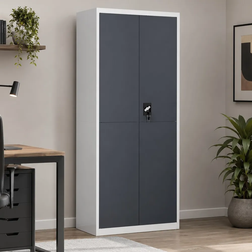 VCM Metallschrank mit 5 Fächern, Stahlschrank abschließbar, 80 x 180 x 40 cm, Aktenschrank und Universalschrank, Malivo Weiß / Anthrazit Best
