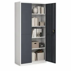 VCM Metallschrank mit 5 Fächern, Stahlschrank abschließbar, 80 x 180 x 40 cm, Aktenschrank und Universalschrank, Malivo Weiß / Anthrazit Best