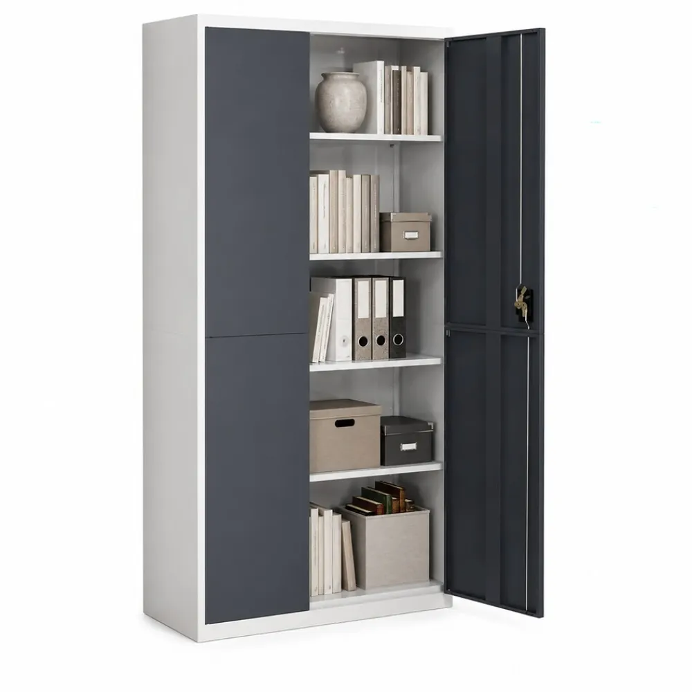 VCM Metallschrank mit 5 Fächern, Stahlschrank abschließbar, 80 x 180 x 40 cm, Aktenschrank und Universalschrank, Malivo Weiß / Anthrazit Best
