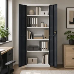 VCM Metallschrank mit 5 Fächern, Stahlschrank abschließbar, 80 x 180 x 40 cm, Aktenschrank und Universalschrank, Malivo Weiß / Anthrazit Best