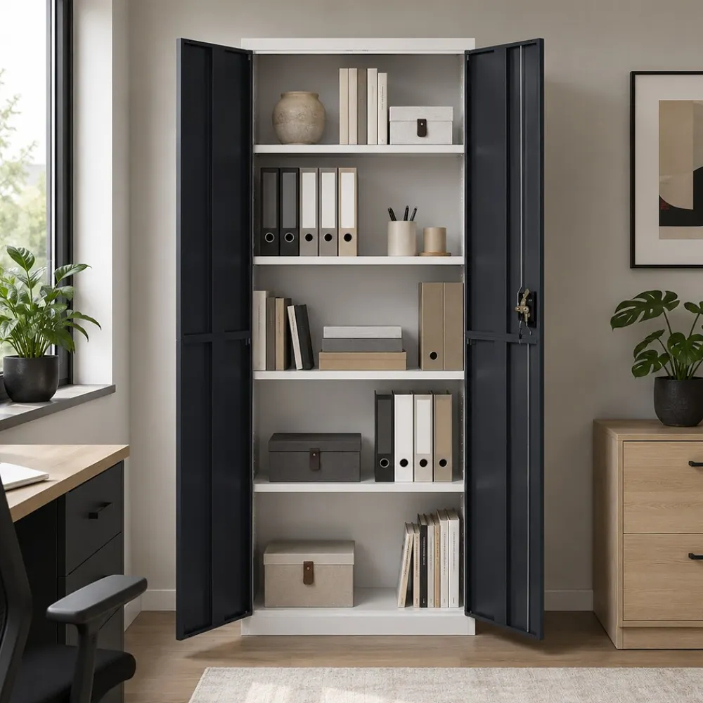 VCM Metallschrank mit 5 Fächern, Stahlschrank abschließbar, 80 x 180 x 40 cm, Aktenschrank und Universalschrank, Malivo Weiß / Anthrazit Best
