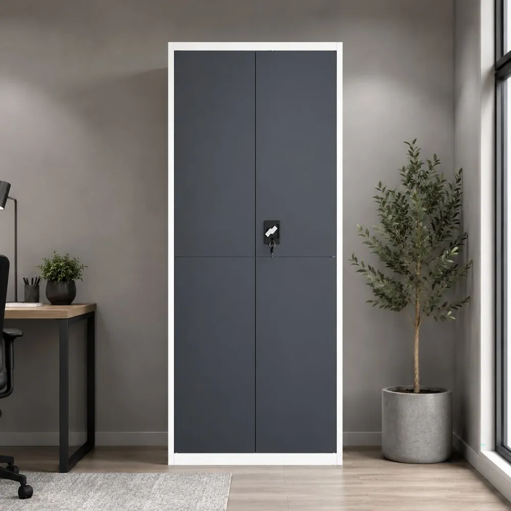 VCM Metallschrank mit 5 Fächern, Stahlschrank abschließbar, 80 x 180 x 40 cm, Aktenschrank und Universalschrank, Malivo Weiß / Anthrazit Best