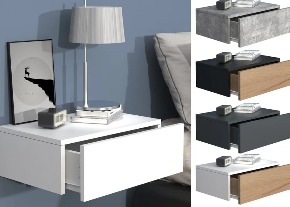 VCM Nachtschrank | Wandschublade | Wandboard | Nachttisch | Maße ca. H. 15 x B. 45 x T. 30 cm - Usal M 45 cm Weiß Clearance