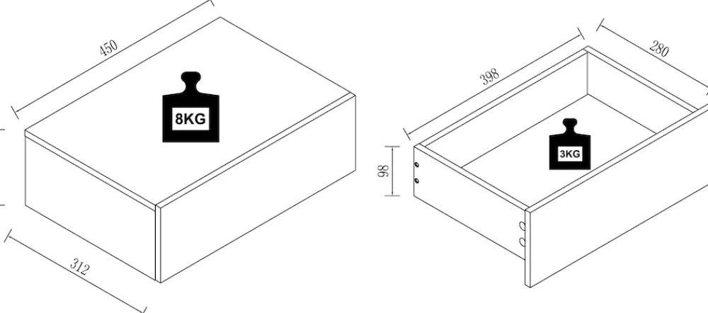 VCM Nachtschrank | Wandschublade | Wandboard | Nachttisch | Maße ca. H. 15 x B. 45 x T. 30 cm - Usal M 45 cm Weiß Clearance