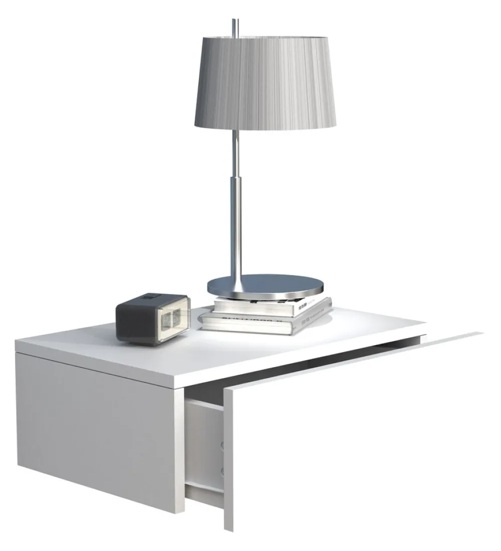 VCM Nachtschrank | Wandschublade | Wandboard | Nachttisch | Maße ca. H. 15 x B. 45 x T. 30 cm - Usal M 45 cm Weiß Clearance