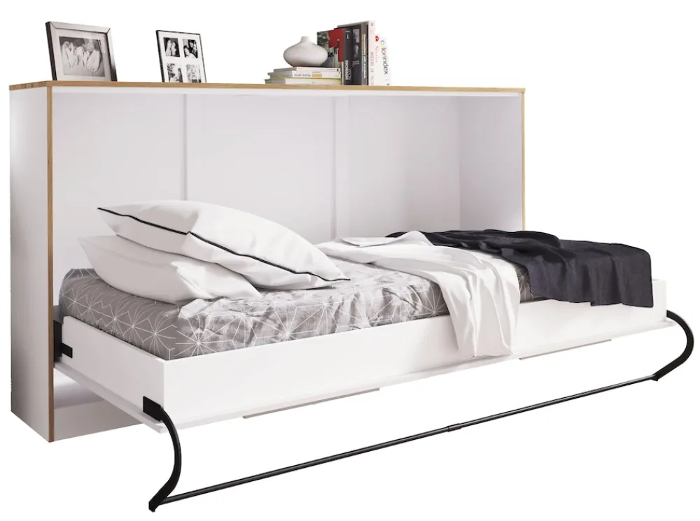 Schrankbett H. 114 x B. 213 x T. 43 cm, Wandklappbett horizontal mit Lattenrost 90x200 cm, Bettschrank, Kommode Smalu ^ VCM Best