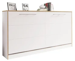 Schrankbett H. 114 x B. 213 x T. 43 cm, Wandklappbett horizontal mit Lattenrost 90x200 cm, Bettschrank, Kommode Smalu ^ VCM Best